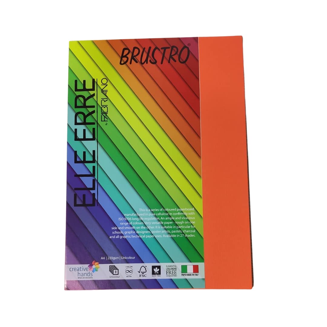 BRUSTRO Elle Erre Farbiger Karton, A4, 220 g/m², Orange, 9 Blatt, ideal für Schulen, Grafikdesigner, Posterkünstler, inkl