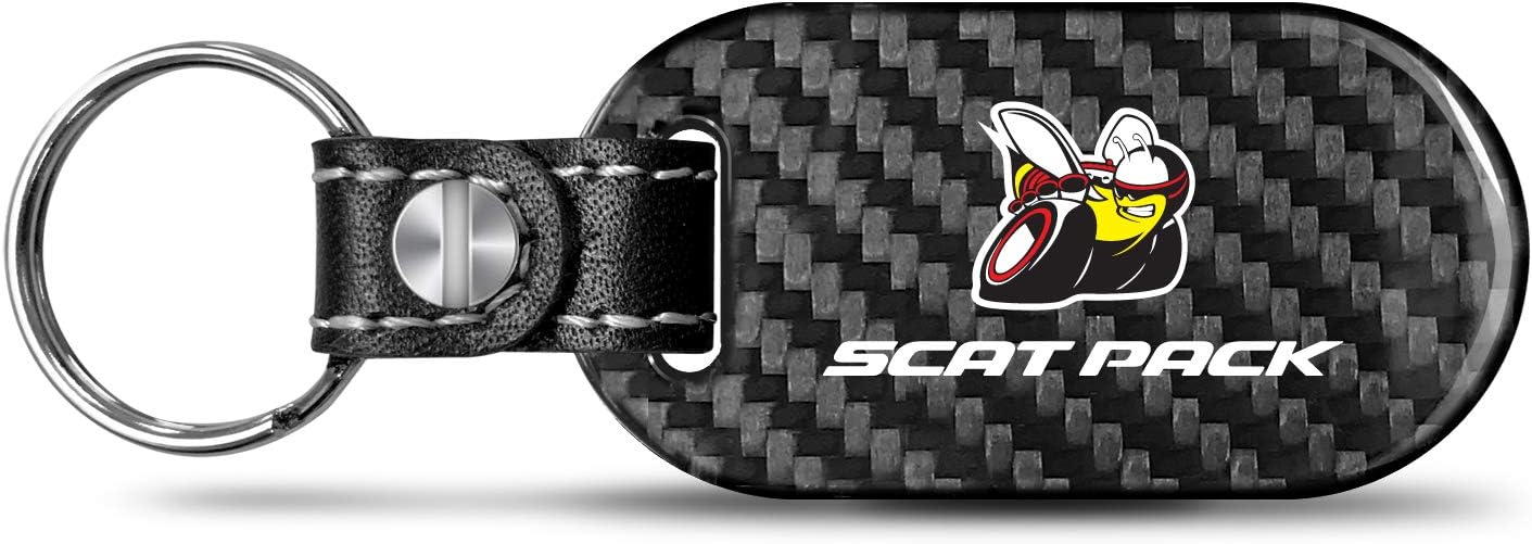 iPick Image for Dodge Scat-Pack 100% Real Black Carbon Fiber Tag Style Key Chain - Official Licensed