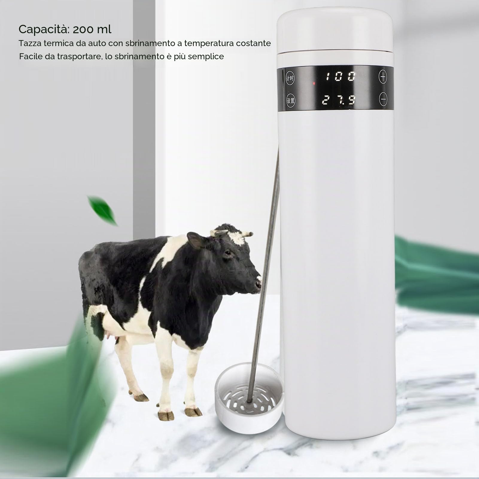 Tazza per Scongelamento del Seme Congelato, Prestazioni Termiche Superiori, Materiale ABS da 200 Ml per Bovini con Cavo di Alimentazione per Auto, Batteria da 3200 MAh
