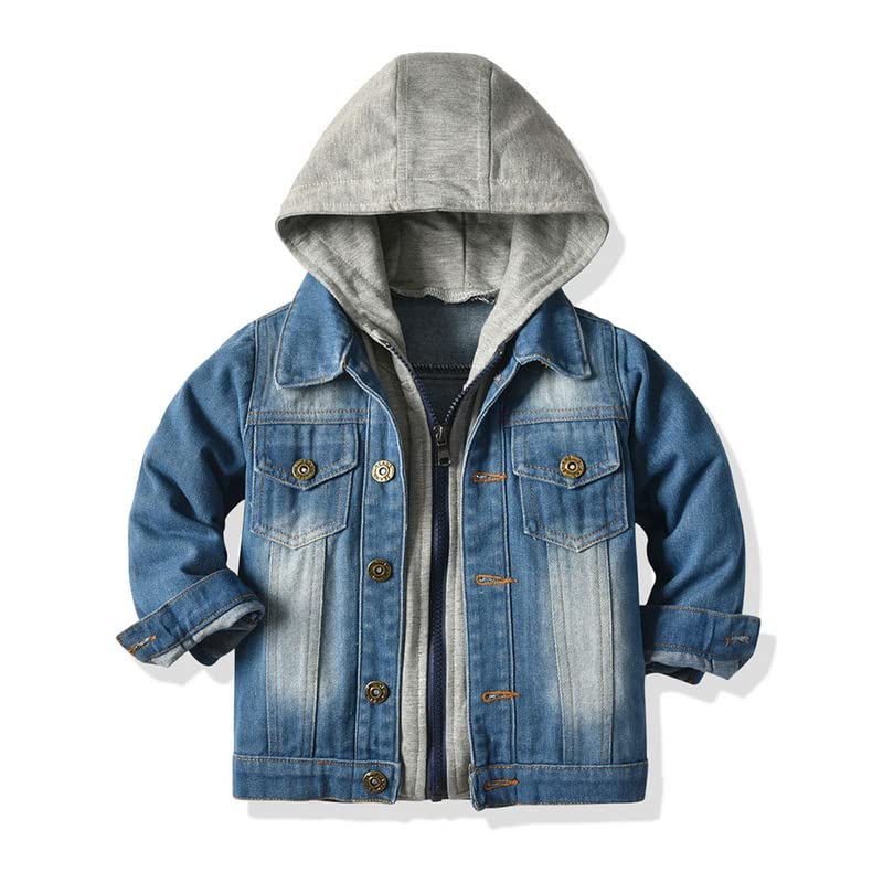 Kid Toddler Baby Boy Girls Denim Hoodie Jacket Lapel Zipper Pocket Basic Jeans Coat Cowboy Outwear Casual Clothes Top