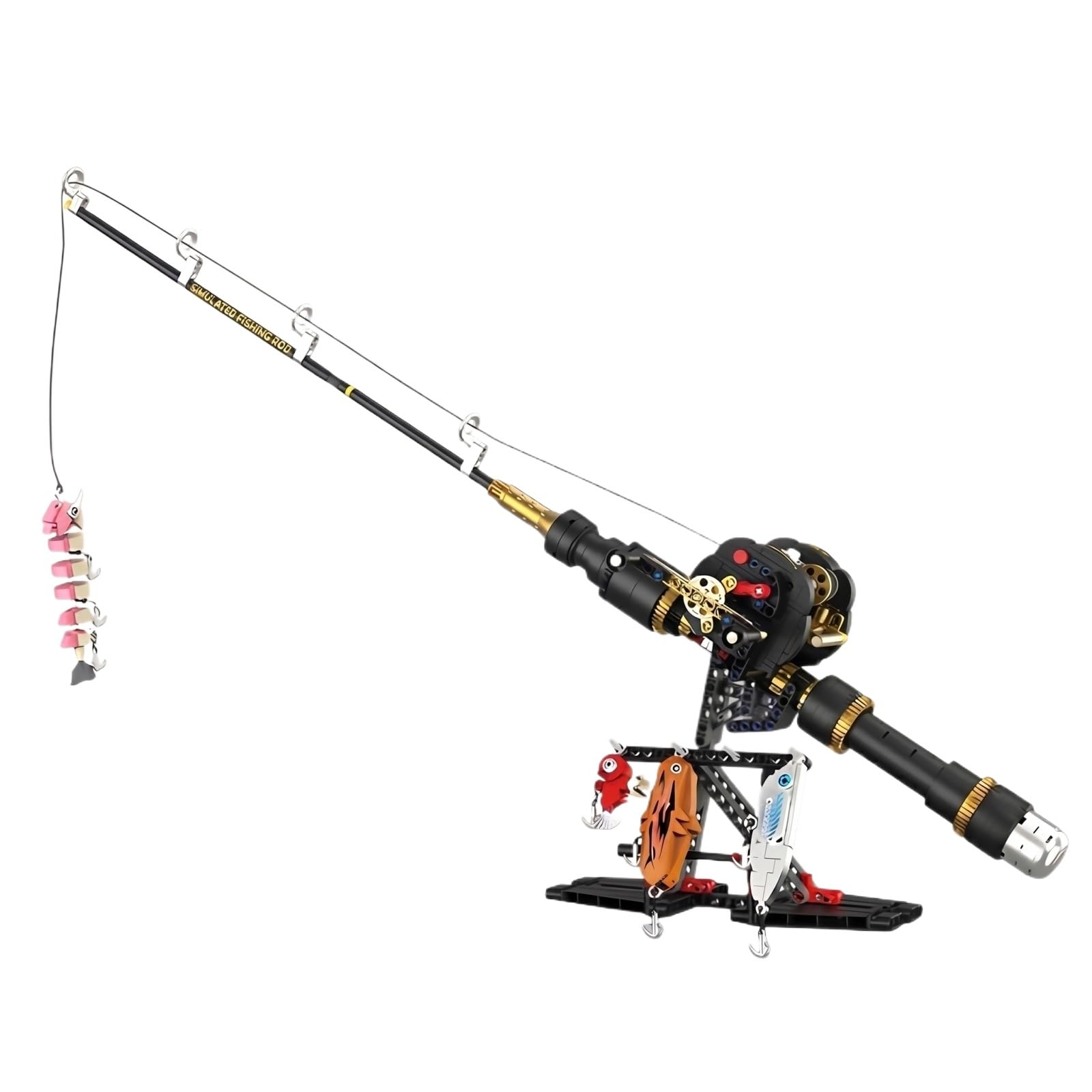 Fishing Rod Building Blocks Toy, Compatible with LEGO Fish Rod, STEM Mechanical Fishing Pole Construction Set with Reel and Fish Bait Accessories, Creative Educational Toy Gift for Adult