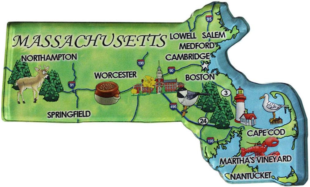 FlaglineMassachusetts - Acrylic State Map Refrigerator Magnet