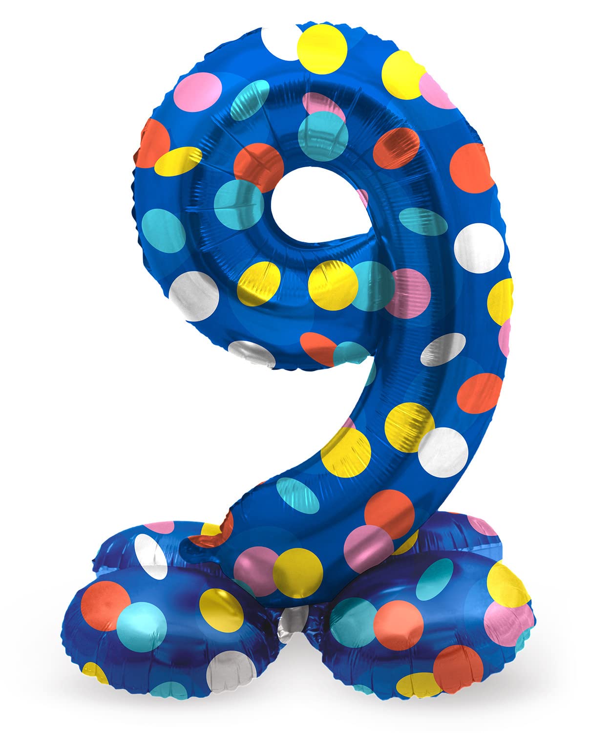 Folat 64789 Birthday Balloon Standing Number 9 Colourful Dots Blue with Coloured Dots 41 cm Decoration Birthday Decoration, Balloon Number, No Helium Required, Colourful