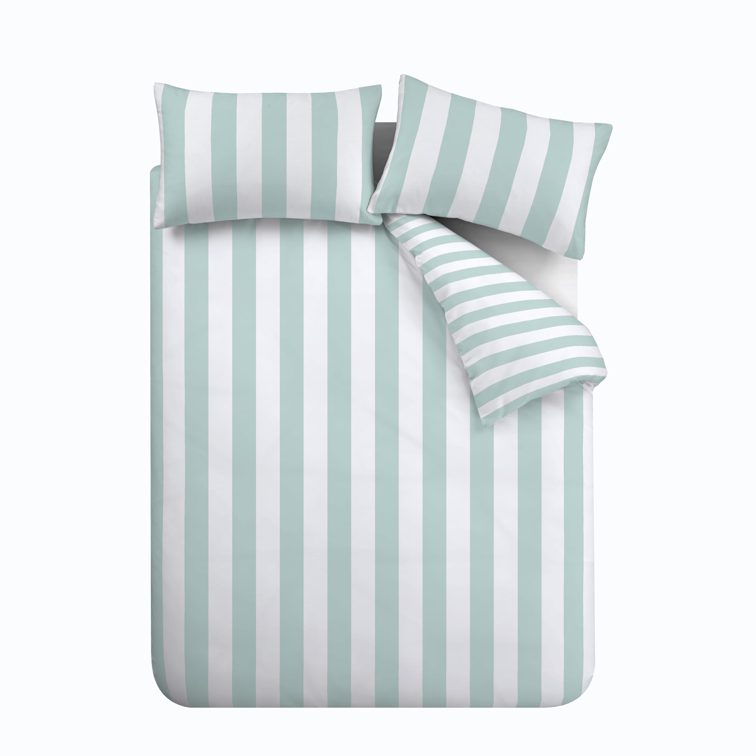 Catherine Lansfield Cove Stripe Reversible Double Duvet Cover Set with Pillowcases Duck egg Blue