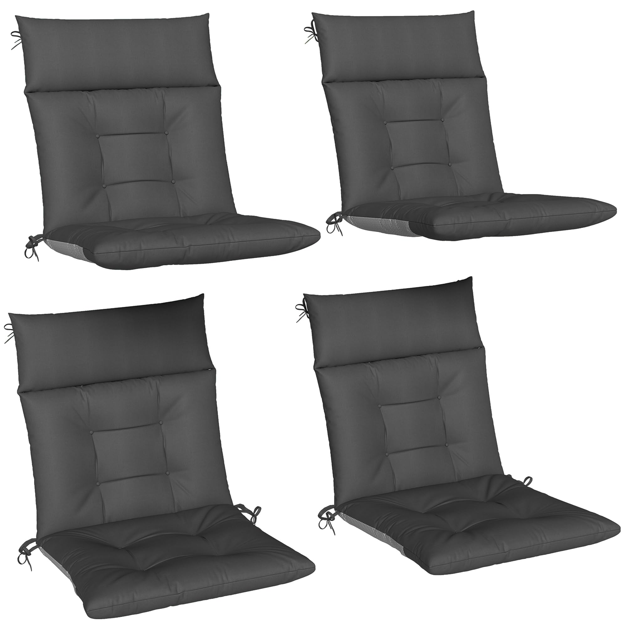 Outsunny Set de 4 Cojines para Sillas, Cojines para Jardín, Colchones de Banco con Respaldo, Correas, Impermeables y Antideslizantes, para Interior y Exterior 112x53x8 cm, Gris Oscuro