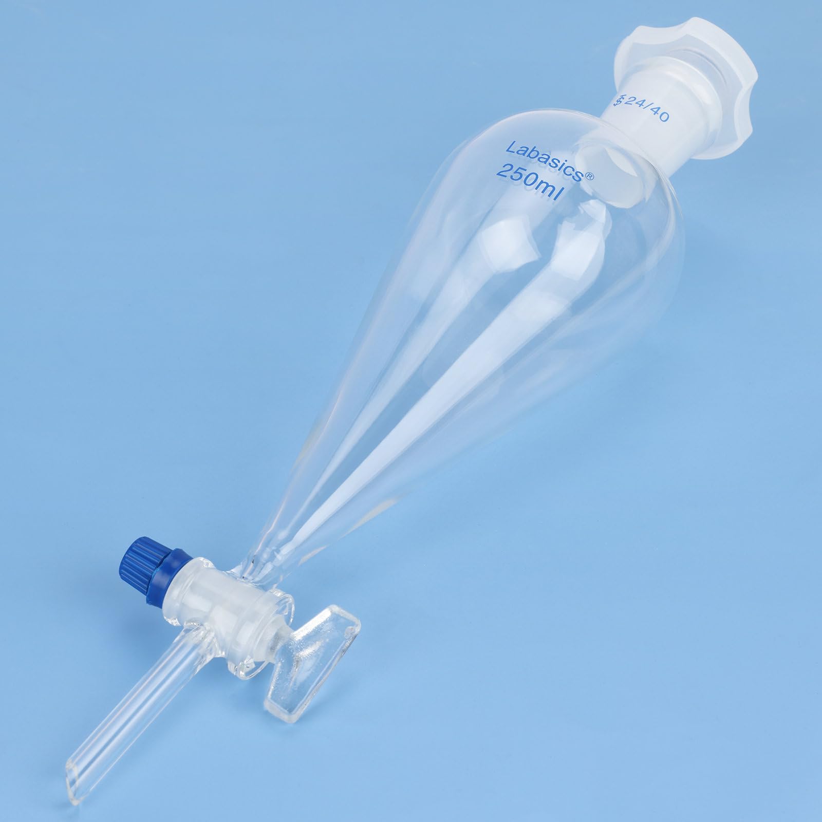 Labasics Imbuto Separatore Conico in Vetro Borosilicato 250 ml con Rubinetto in Vetro, Ideale per la Separazione dei Liquidi in Laboratorio