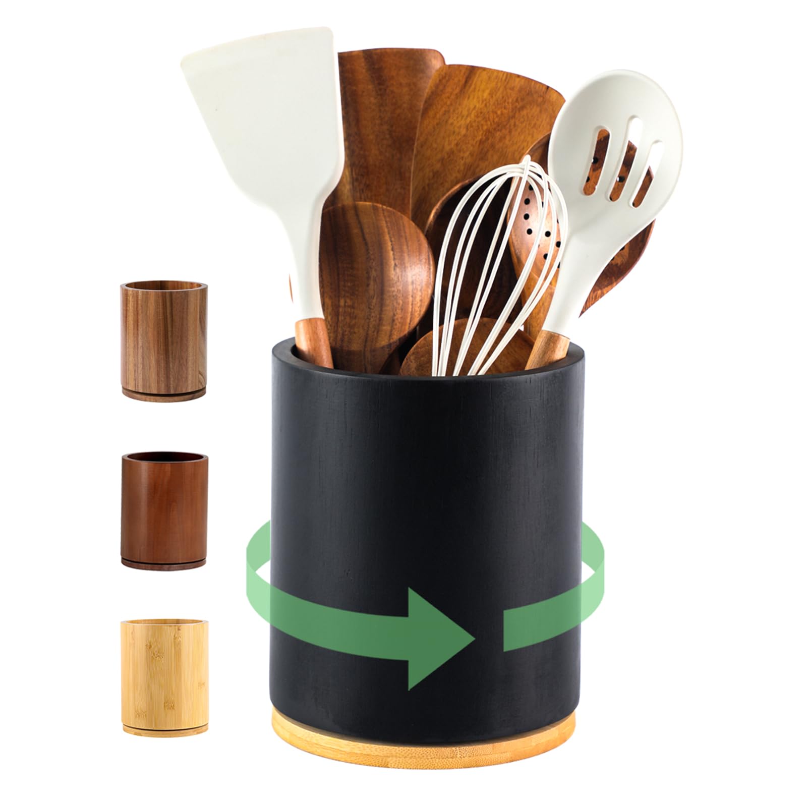 Black Utensil Holder, 360° Rotating 7.3 in Kitchen Organizer