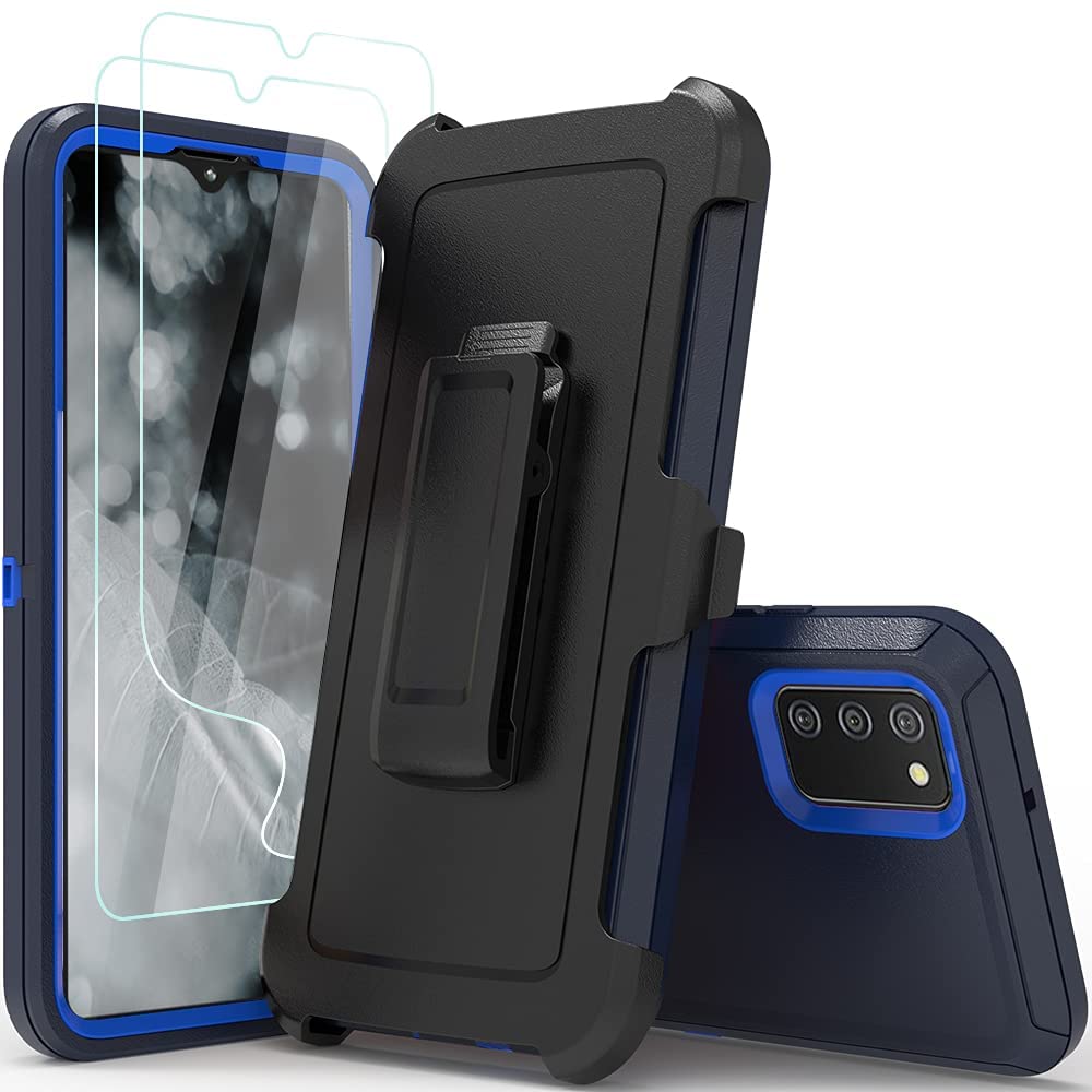 KEWEK Compatible with Samsung Galaxy A02s Case, Heavy Duty Rugged Defender Case with Belt Clip Holster, Shockproof Full Body Protection Kickstand Cover for Samsung Galaxy A02s (Blue)