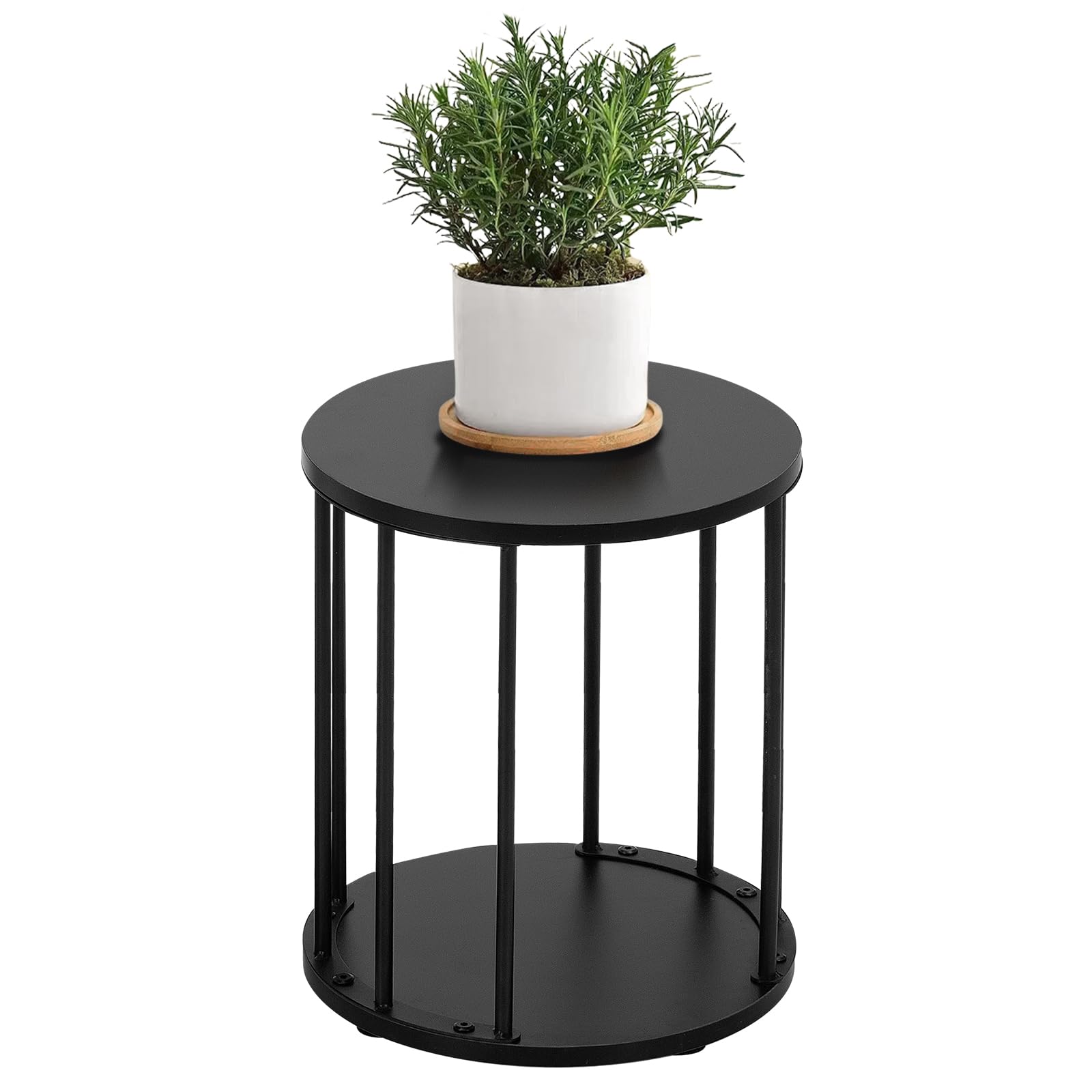 HDANI 35cm Round Metal Plant Stand,Small Plant Stool,Sturdy and Robust Flower Stand for Living Room, Garden, Balcony, Flower Stool Wooden,Black