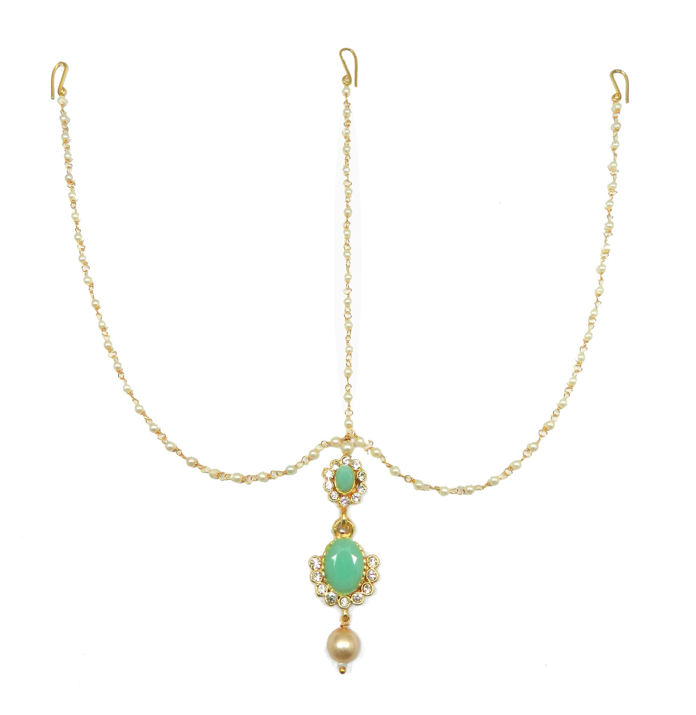 Radhesh Creation and Jewellery Gold Plated Mint Color stone Matha Patti Maang Tikka for Women and girls-image-41