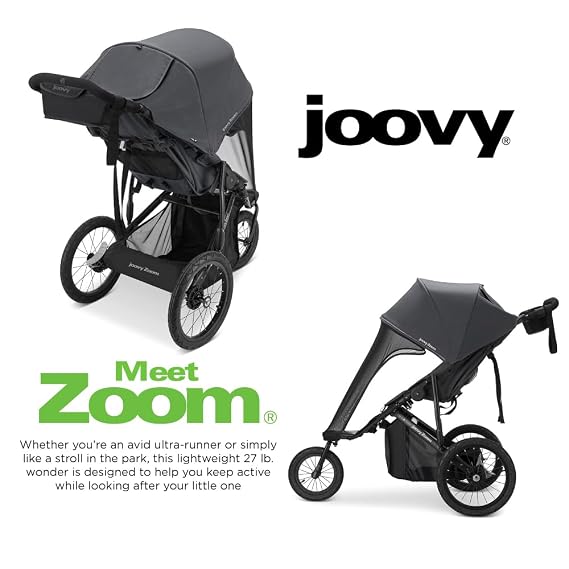 Joovy Zoom Lightweight Jogging Stroller Featuring High Child Seat, Shock-Absorbing Suspension, Extra-Large Air-Filled Tires, Parent Organizer, One-Handed Fold, and Easy One-Hand Fold, Jet