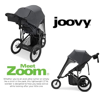 Joovy Zoom Lightweight Jogging Stroller Featuring High Child Seat, Shock-Absorbing Suspension, Extra-Large Air-Filled Tires, Parent Organizer, One-Handed Fold, and Easy One-Hand Fold, Jet