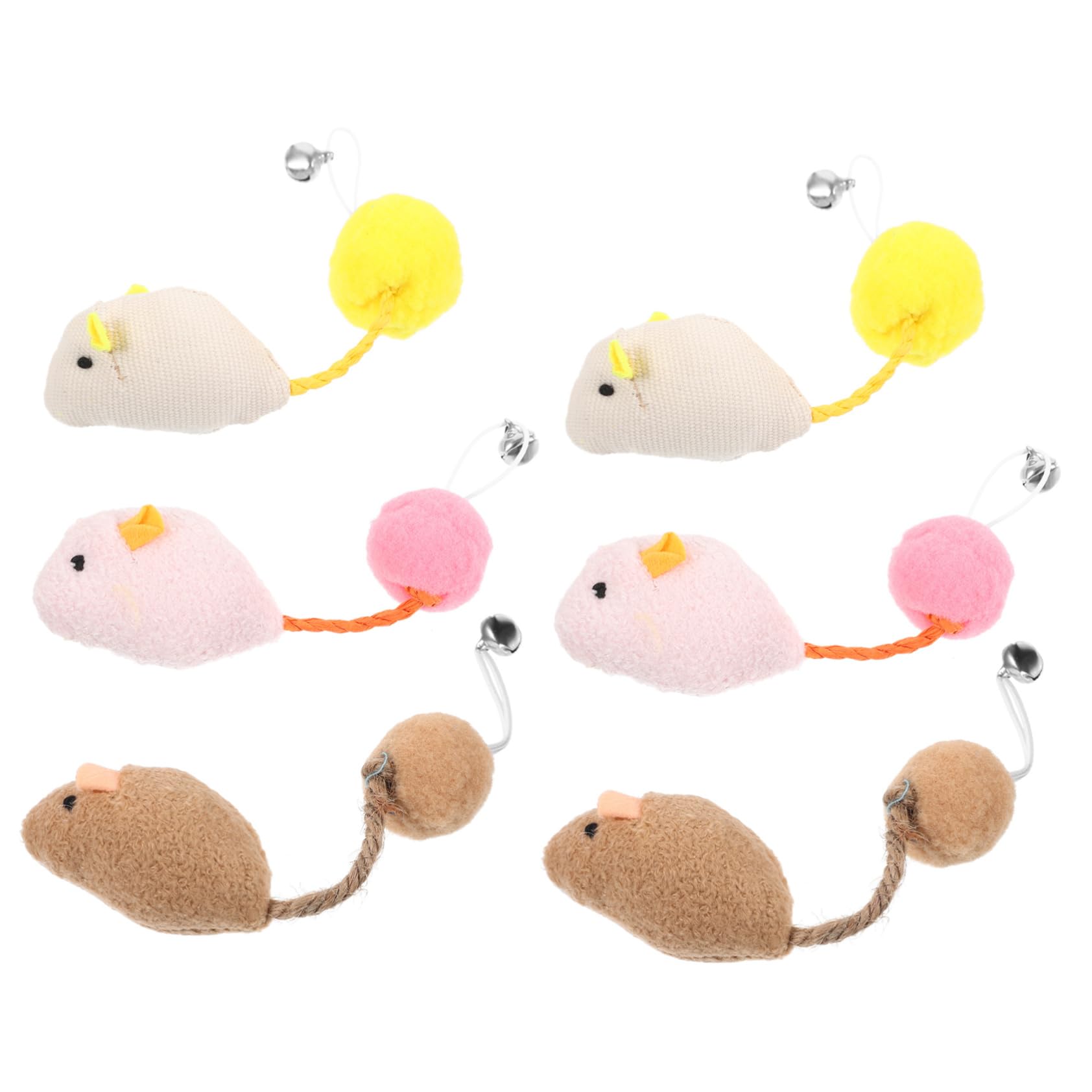 FRCOLOR Lot de 6 Jouets Souris en Peluche pour Chaton et Chat, avec Clochette, Jouets Solides Résistants aux Morsures pour Divertir et Soulager L'ennui Quotidien