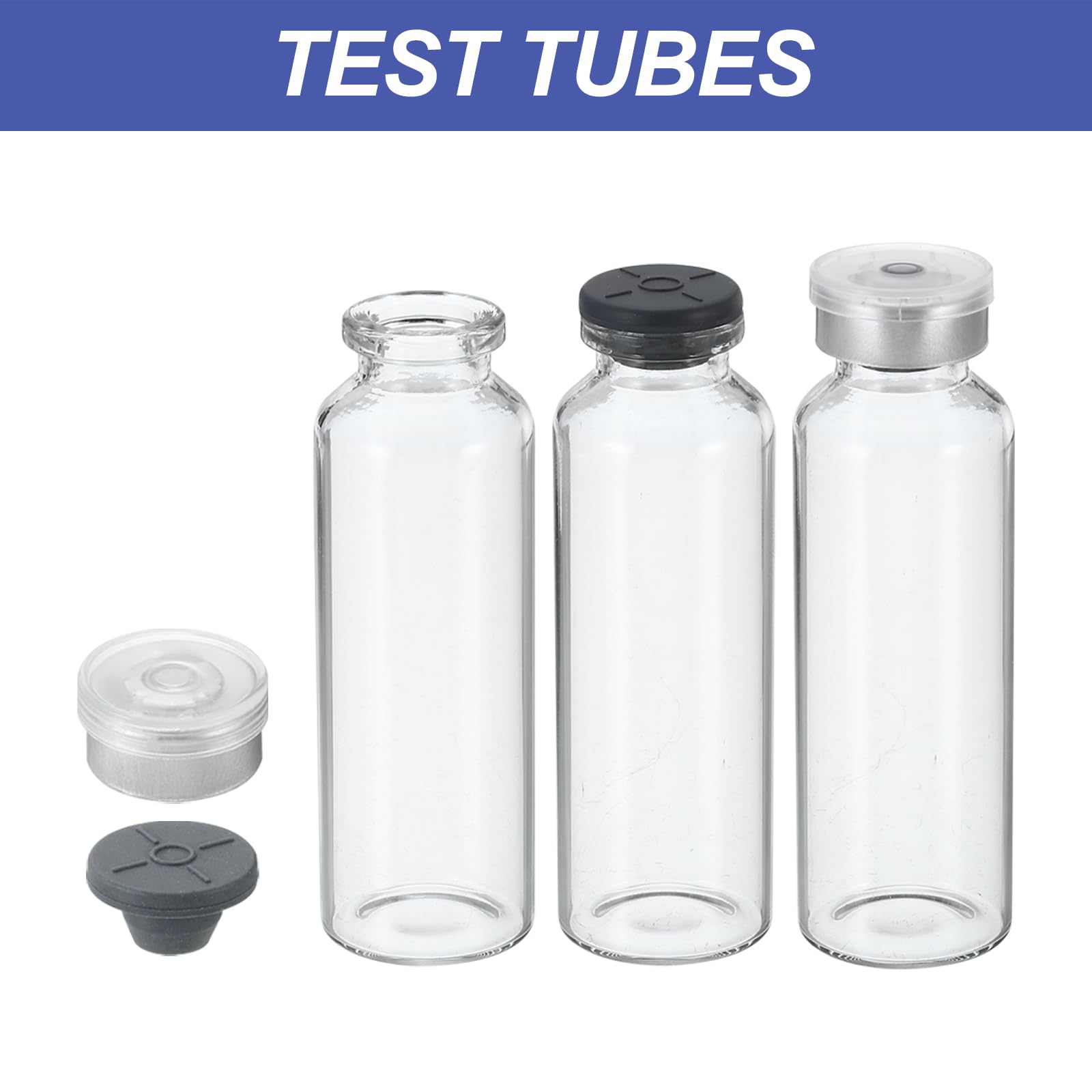 PATIKIL 30ml Fiale 8 Pacco Laboratorio Vuote Fiale con Butile Gomma Tappo e pinze Superiore Tappi Borosilicato Vetro Fiala Trasparente
