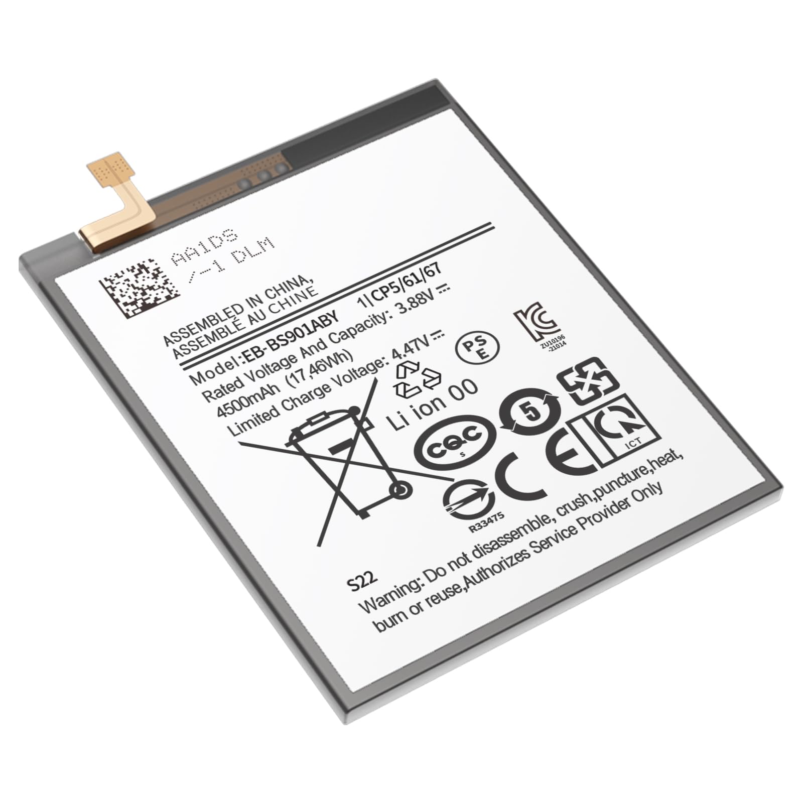 Galaxy S22 Battery,4500 mAh EB-BS901ABY Replacement Battery for S22 5G SM-S901 SM-S901U with Adhesive Tape Tool Repair Kit