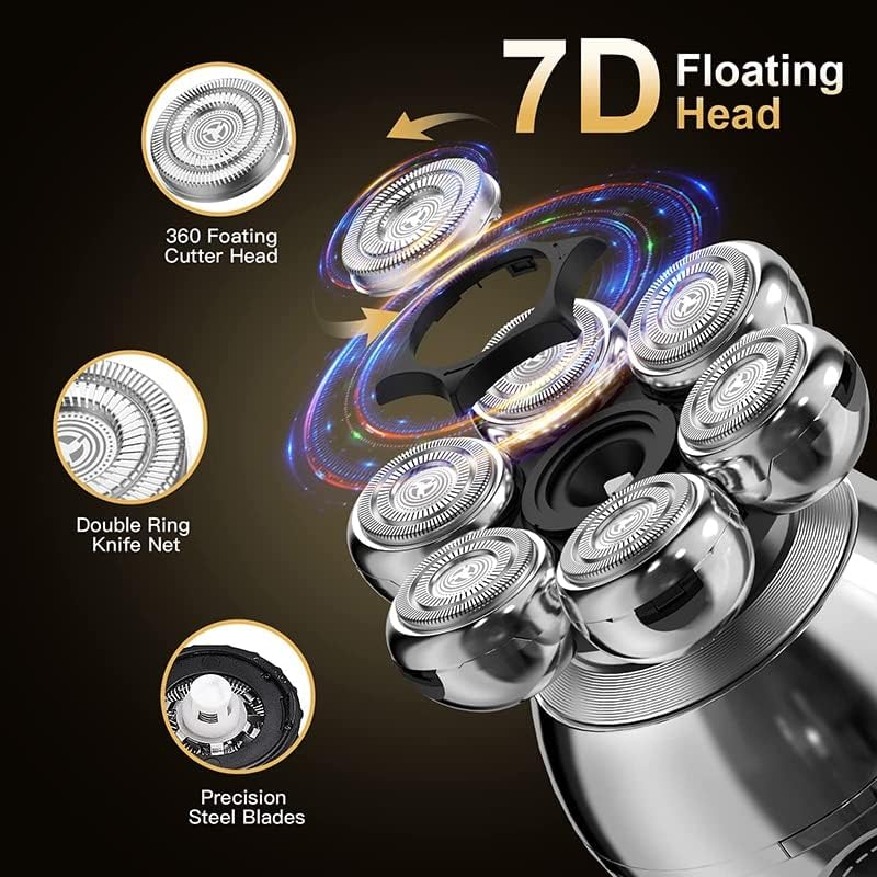 Miniatura 2 de JZRH Maquinilla de afeitar eléctrica para hombres cabeza flotante 7D para hombre afeitadora eléctrica USB Dock de carga LCD impermeable portátil