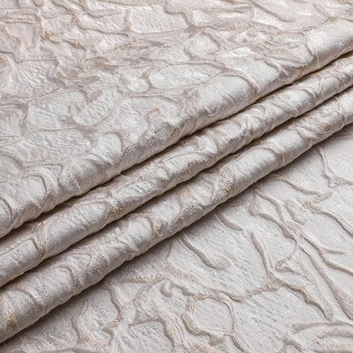 Majestic Giftware Premium Jacquard Cut Fabric Not a Tablecloth Unfinished Edges,38" Wide X 200" Length Fluffy - White Gold Cloth for DIY Table Runners, Upholstery, Pillows & Window Treatments