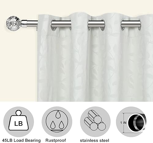 Miniatura 3 de Barras de cortina para ventanas de 66 a 144 pulgadas, juego de barras de cortina plateadas de 1 pulgada, barras de cortina extralargas de acero