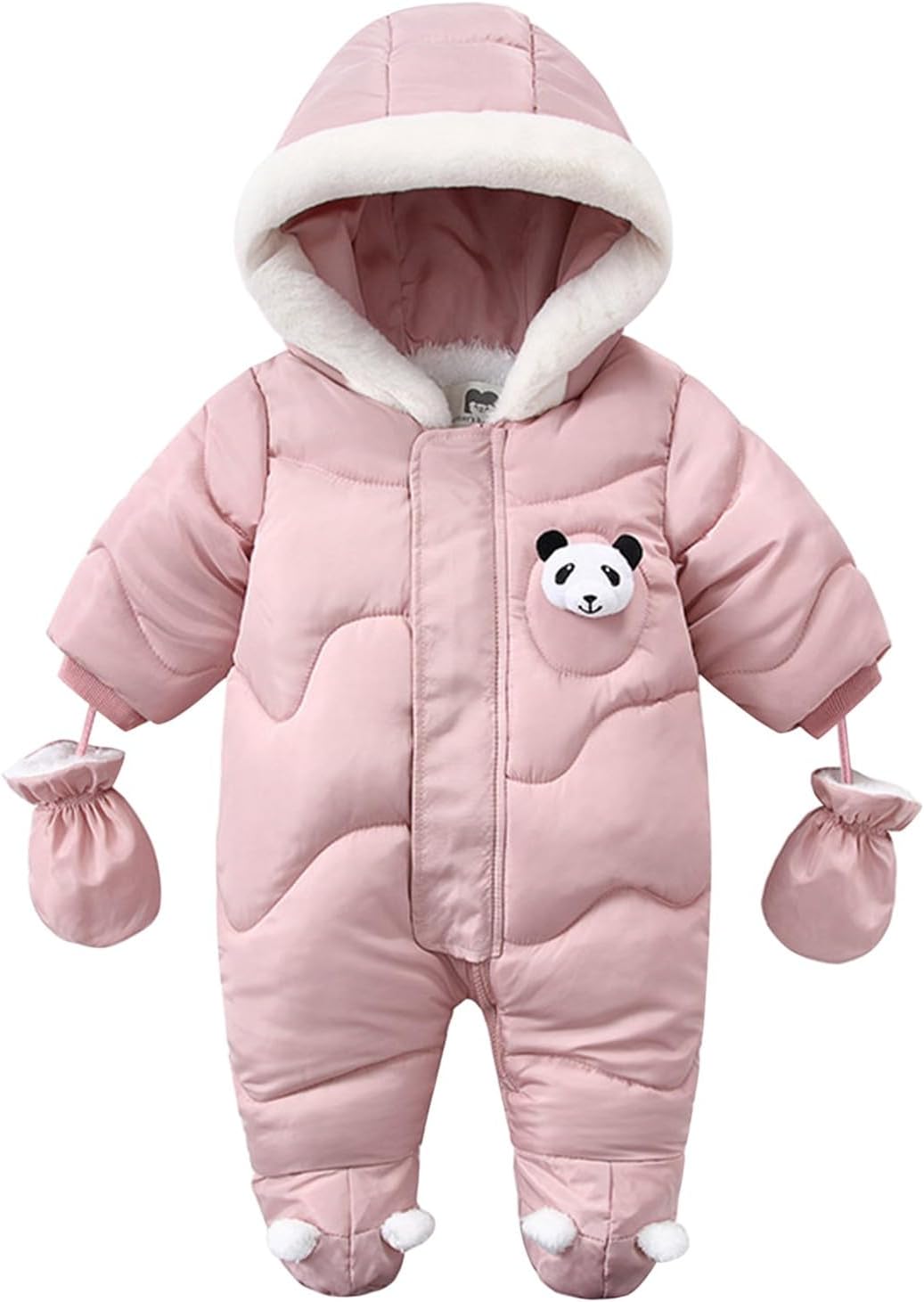 Baby 2 Piece Fleece Onesie Winter Cute Warm Fleece Lined Jumpsuit Gloves Set Girls Cozy Soft Fuzzy Hooded Ⓡomper