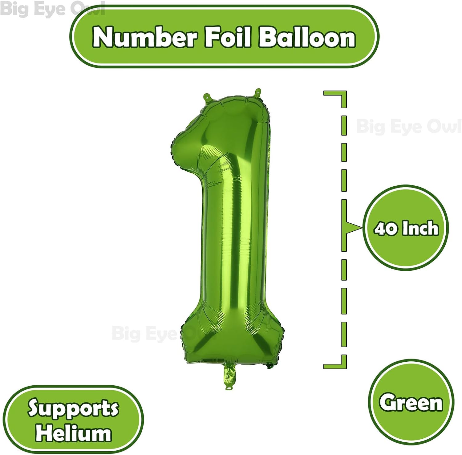 Large Foil Green Number 1 Balloons Big Mylar Helium Balloon Birthdays Party Decorations Supplies 40 Inch - Image 3
