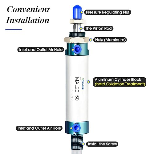 Miniatura 98 de TAILONZ PNEUMATIC Cilindro de aire de carrera de 1.260 in de diámetro de 1.969 in de doble acción con conector en Y y 2 piezas de ajuste de 0.315 in