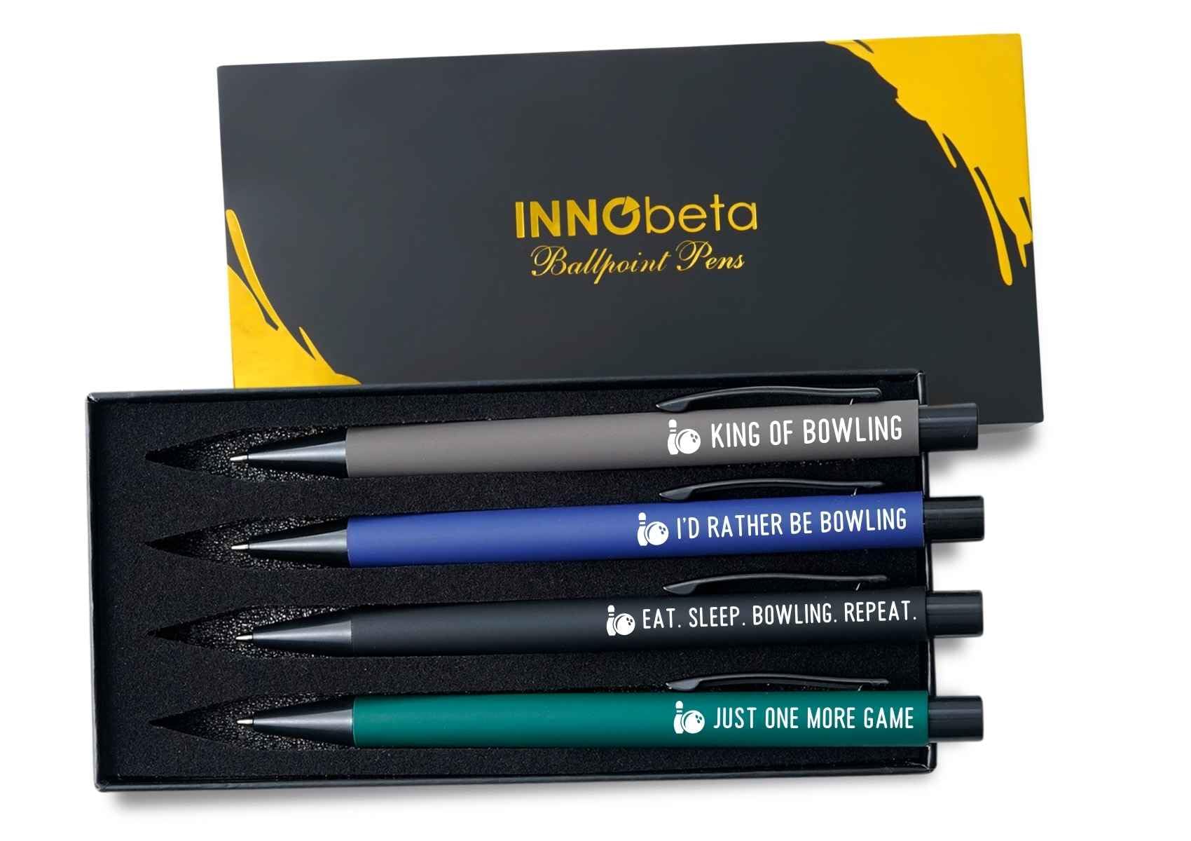 InnoBeta Bowling Gifts for Bowling Lovers, Ballpoint Pen Set of 4, Perfect for Christmas & Birthday