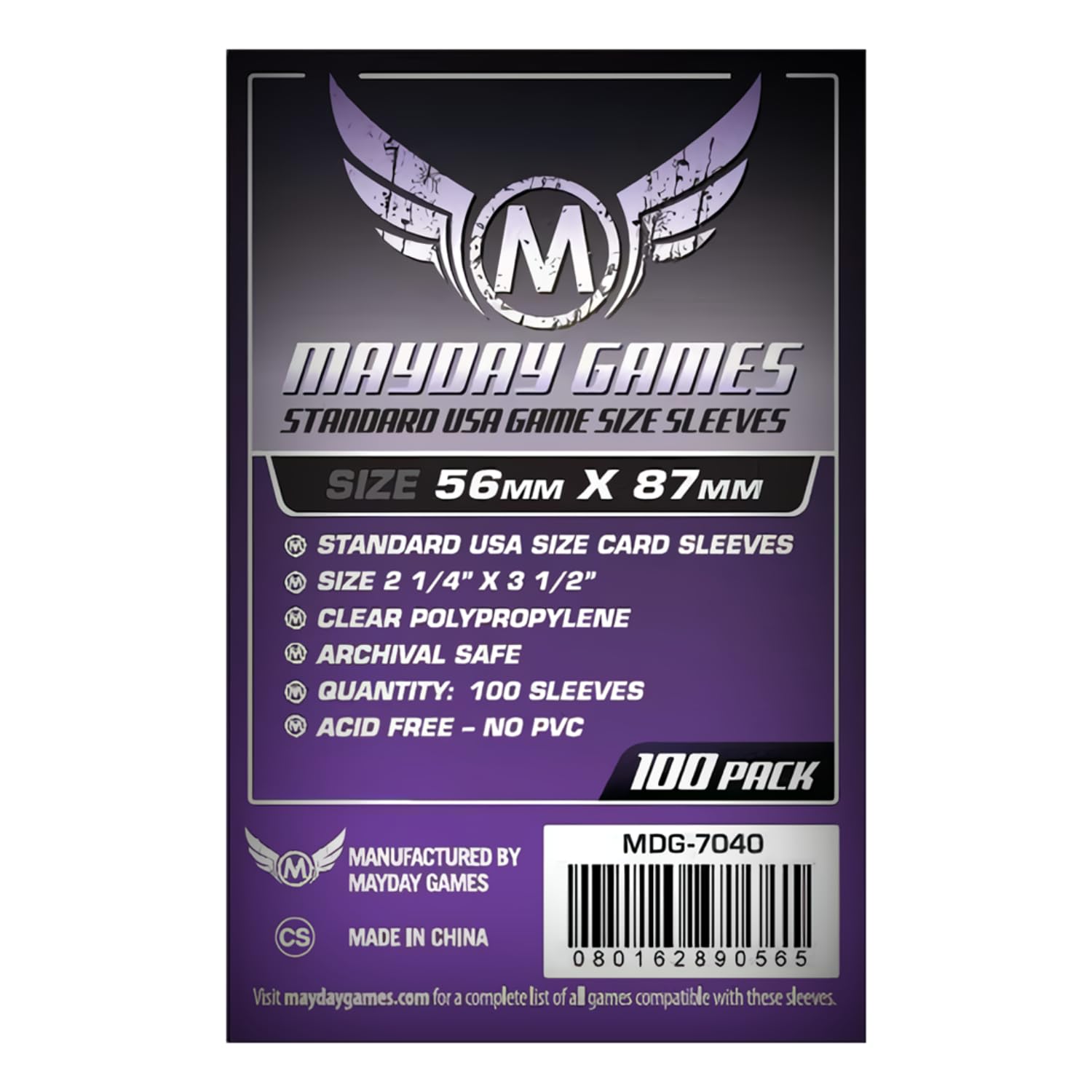 MayDay MDG-7040 | Lot de 1000 Pochettes Standard 56×87 mm (10×100 Sleeves) | Format Standard USA (Cartes américaines) | Protège Cartes, Housse de Protection