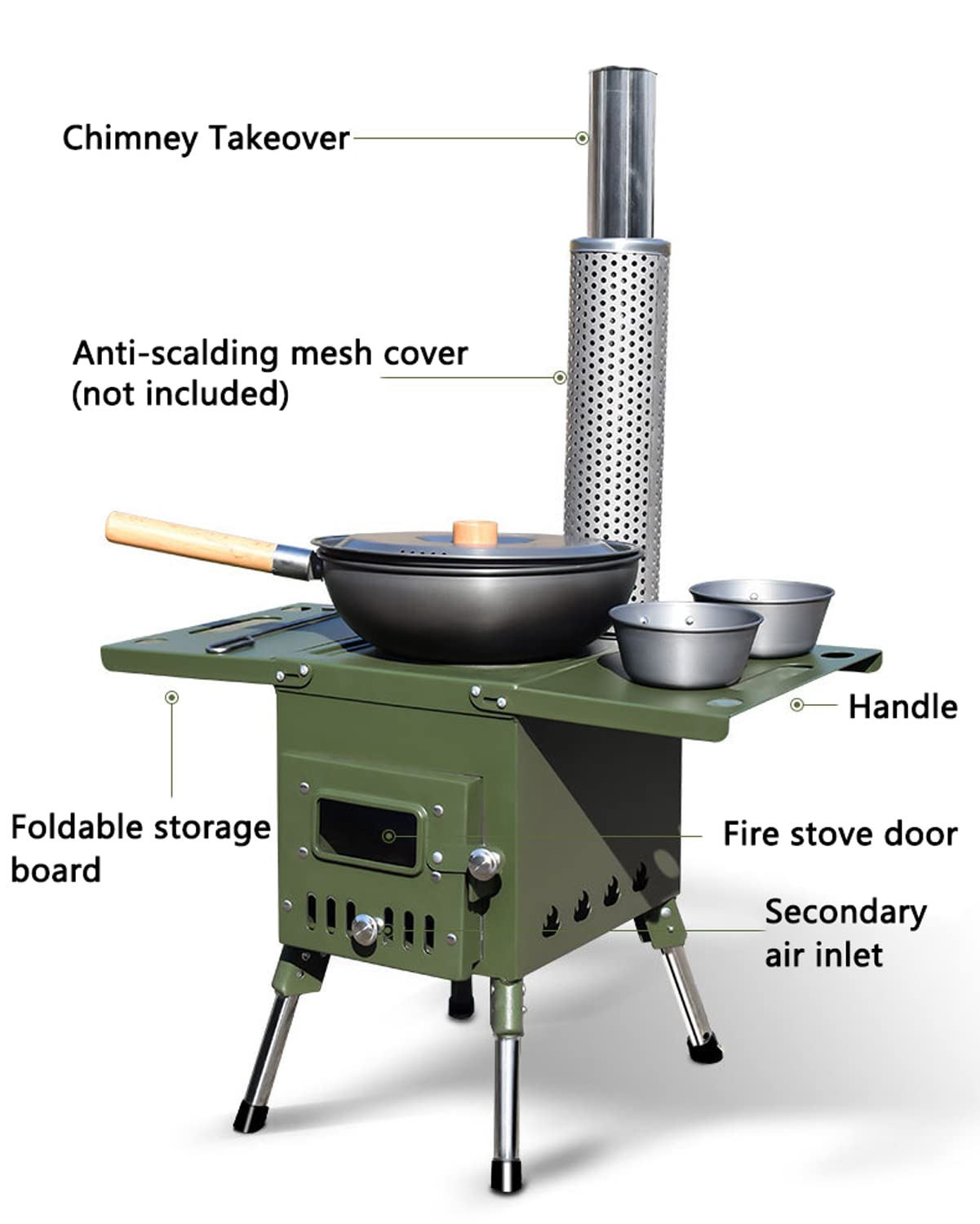 Réchaud à Bois pour Tente d'extérieur avec 3 cheminées Construction en Acier Inoxydable de précision pour Tente Poêles à Bois pour Chauffage Domestique Camping Pêche sur Glace Cuisine Randonnée Voya