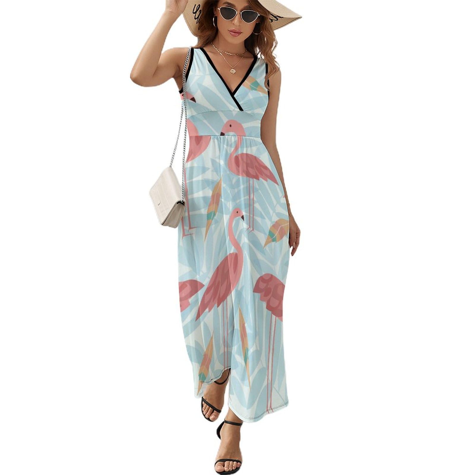 Robe longue d'été sans manches fluide et légère à col V - 8