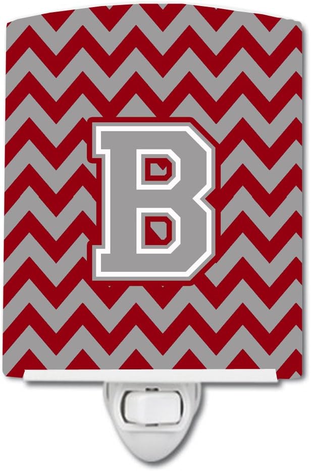 Caroline's Treasures CJ1043-BCNL Letter B Chevron Crimson and Grey Ceramic Night Light Compact, UL-Certified, Ideal for Bedroom, Bathroom, Nursery, Hallway, Kitchen, 6x4x3, Multicolor
