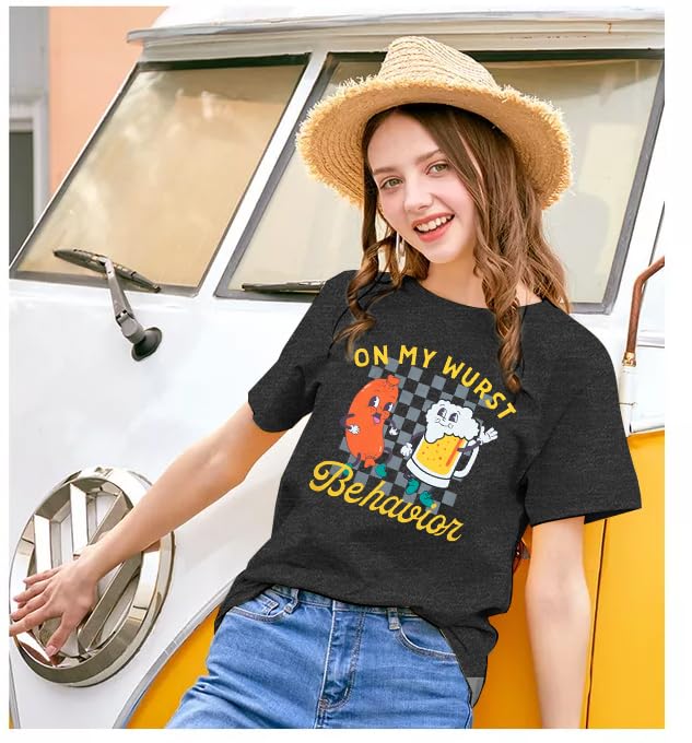 German Oktoberfest Shirt Women Funny Oktoberfest Group Shirts Let's Get Schnitzel Faced Short Sleeve Tee Tops4