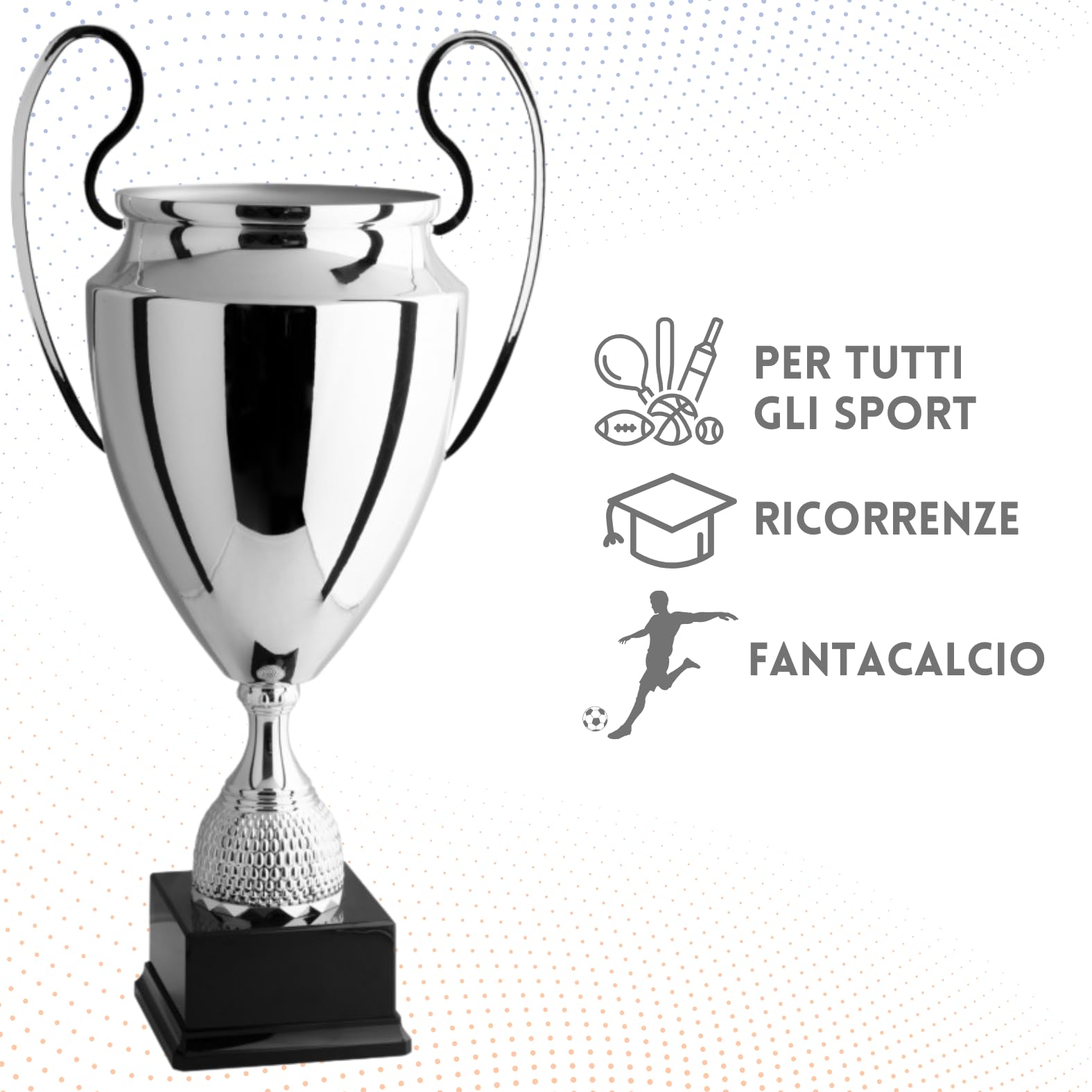 Coppa Trofeo Personalizzabile Sportivo in Metallo Calcio, Fantacalcio, Tennis, Padel, Basket Riconoscimenti Premiazioni Sportive ed Eventi con Targhetta Personalizzata cod 1.001
