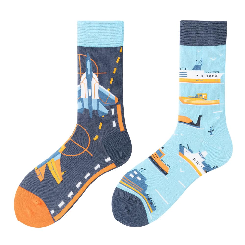NxnChc Lustige Socken Für Damen Und Herren Unisex Viele Motive Tier Essen Obst Sport Kunst Aus Baumwolle Geschenk Asymmetrische Muster Links Und Rechts