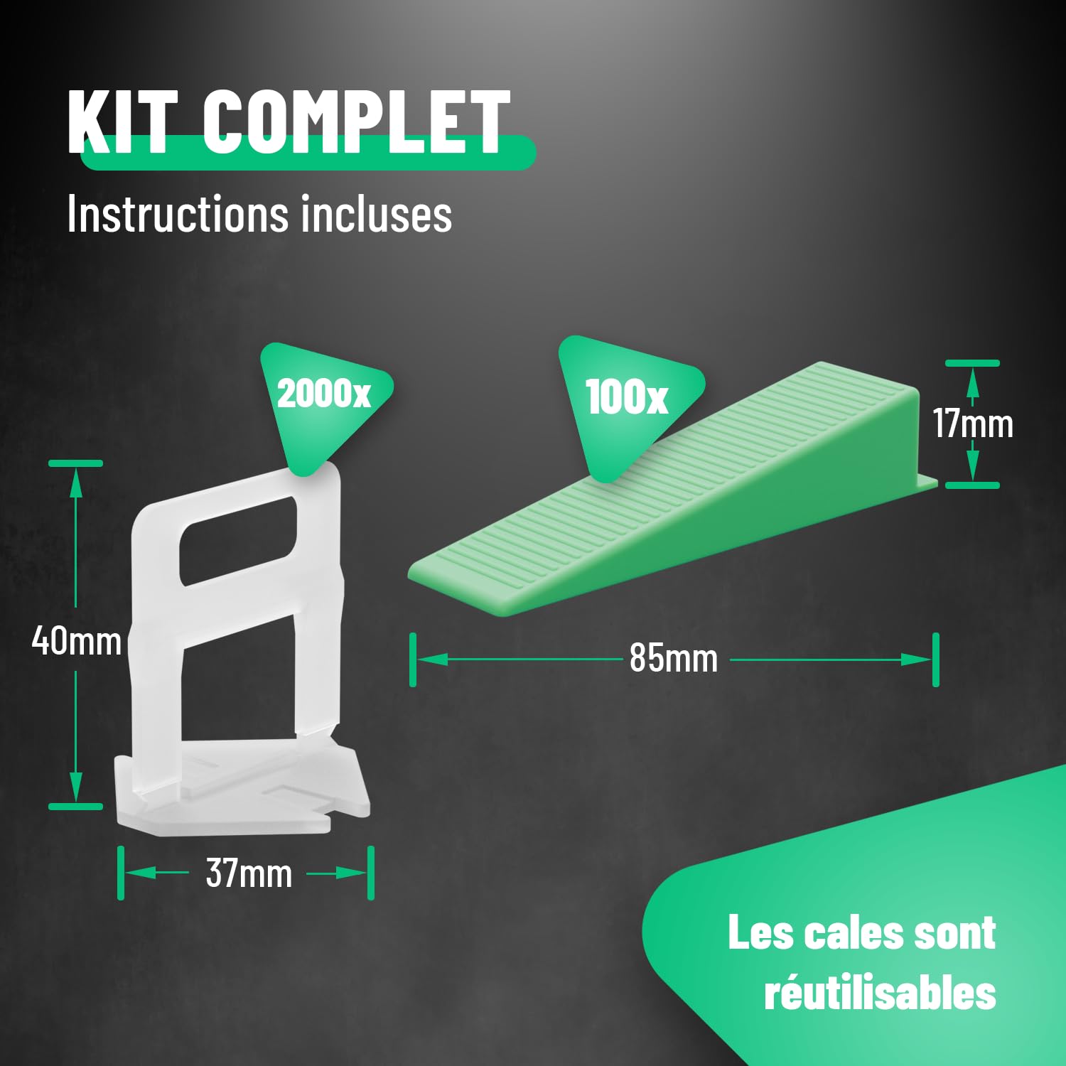 greate kit de nivellement pour carrelage 2100 pièces 2 mm