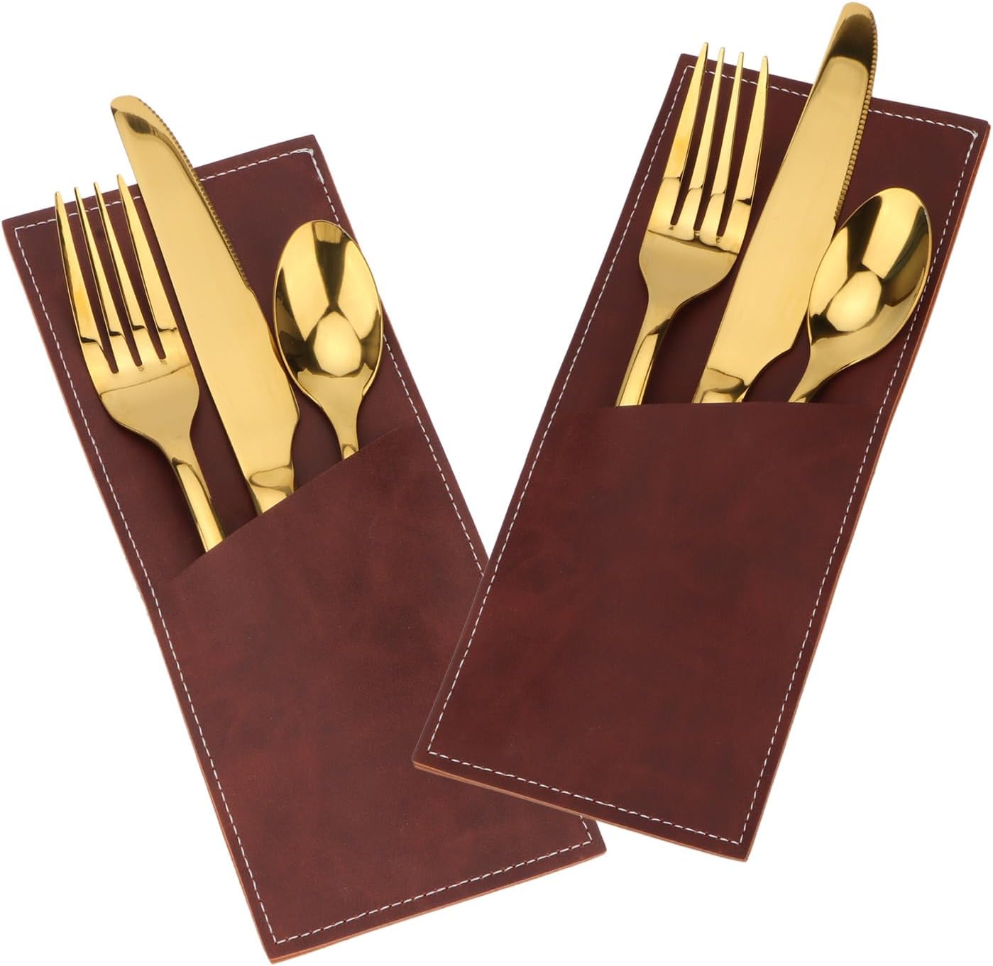Brosay Leather Cutlery Sleeve Utensil Holders Pouch Bags Knife and Fork Silverware
