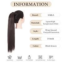 Vista 2 de SARLA - Extensiones de cabello sintético largo con pieza de cabello, para adjuntar por clic alrededor de la cabeza,para usar como cola de caballo