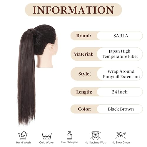 Miniatura 2 de SARLA - Extensiones de cabello sintético largo con pieza de cabello, para adjuntar por clic alrededor de la cabeza,para usar como cola de caballo,