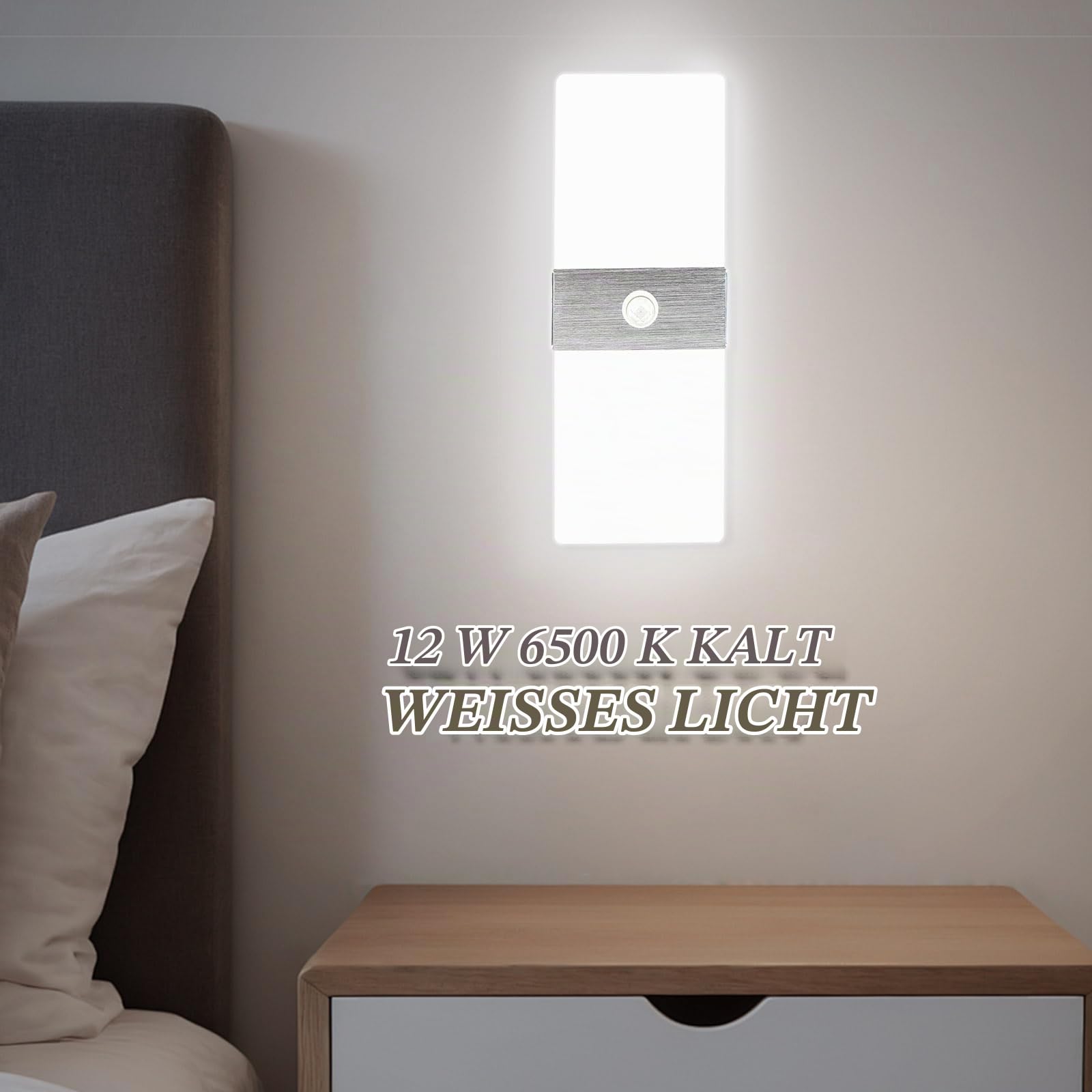 2 Stück LED Wandleuchte mit Bewegungsmelder 12W Wandlampe Innen 6500K | JaneYi Kaltweiß Moderne Wandbeleuchtung Innen Acryl Aluminium Lampe Wand für Flur Treppenhaus Balkon Wohnzimmer Schlafzimmer