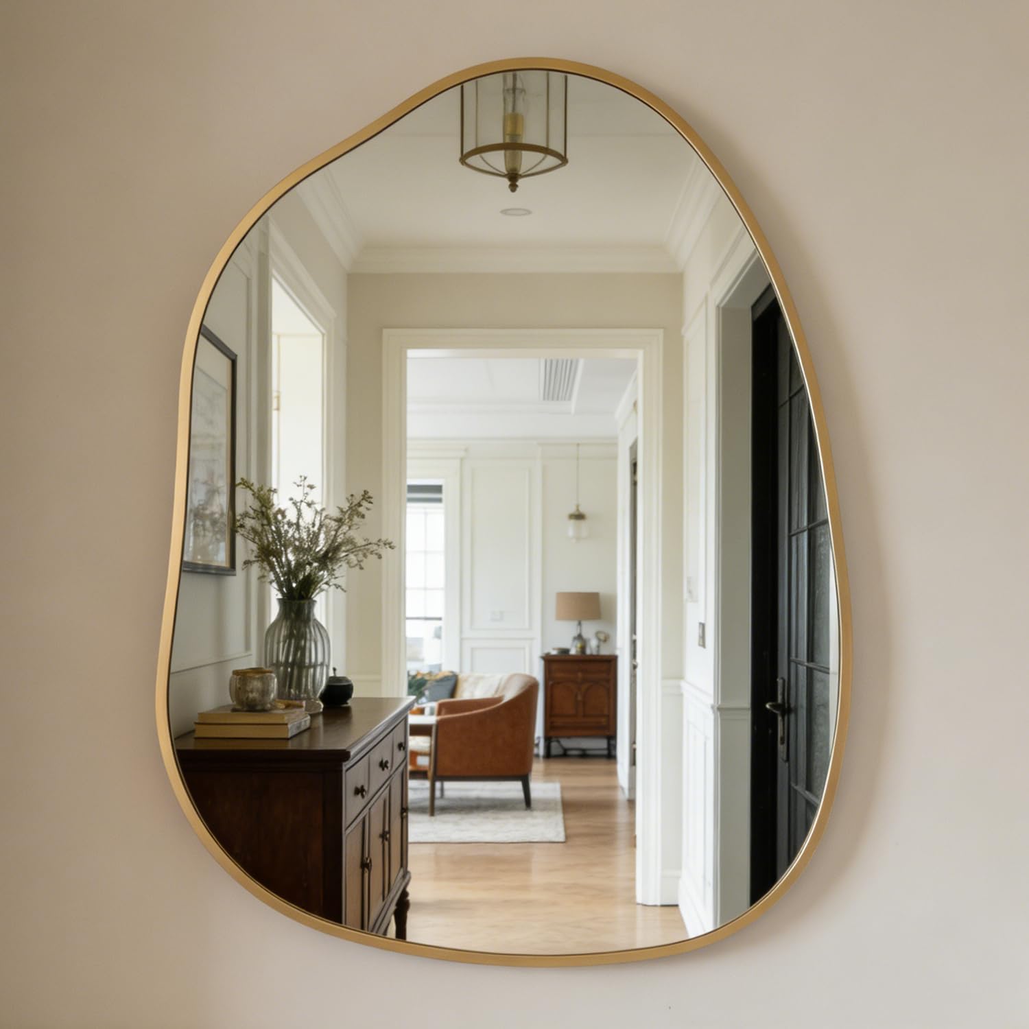 DECORKEY Irregular Wall Mirror Asymmetrical Mirror,22.5''x30'' Gold Mirror for Bathroom Bedroom Living Room Entryway, Decorative Modern Mirror,Wall Mouted（Gold
