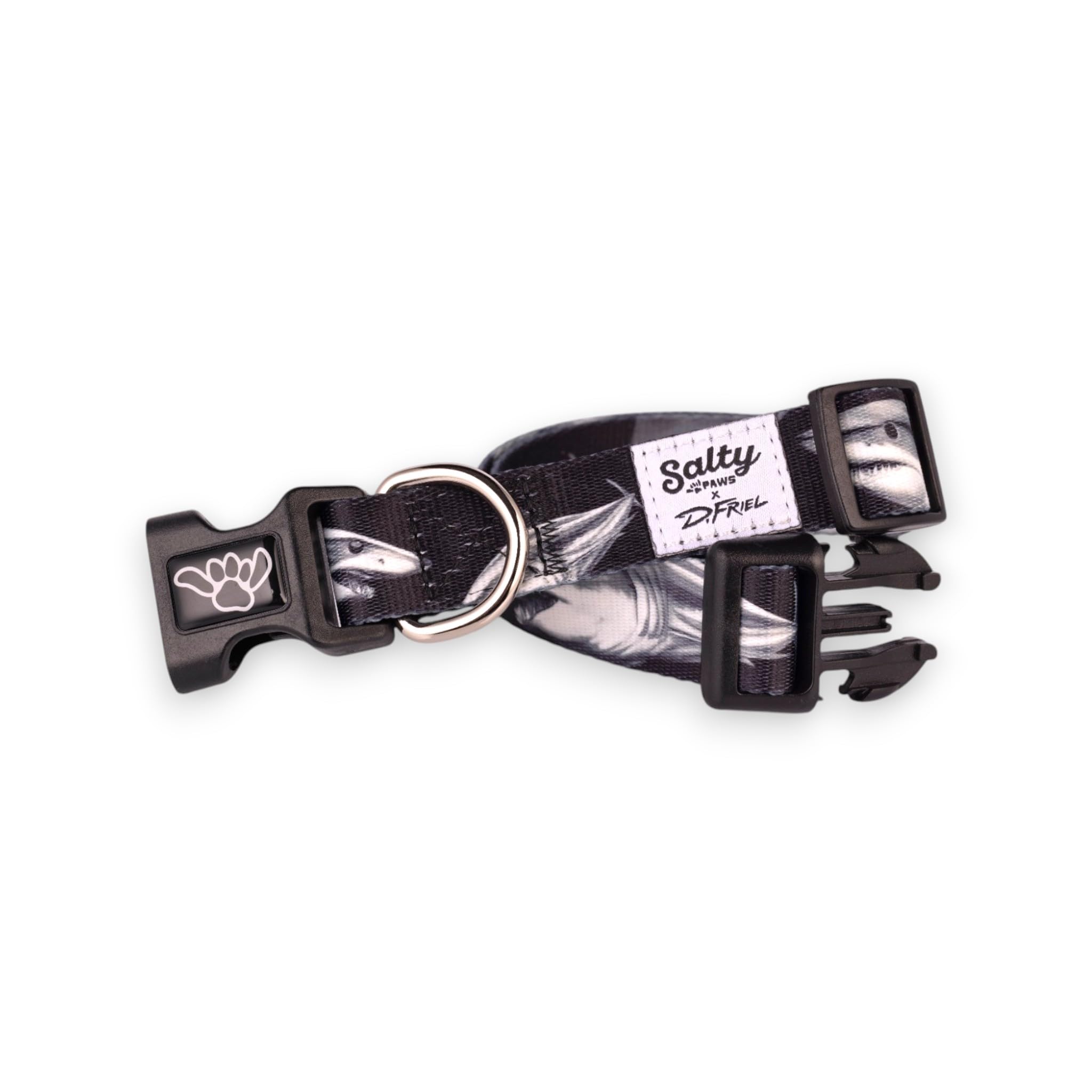 Shaka's Salty Paws Obroża dla psa dla chłopca i dziewczynki mała średnia duża (średnia obroża dla psa przym. 35-50 cm dla psów 11-22 kg, czarna obroża dla psa Mako Shark D. Friel)