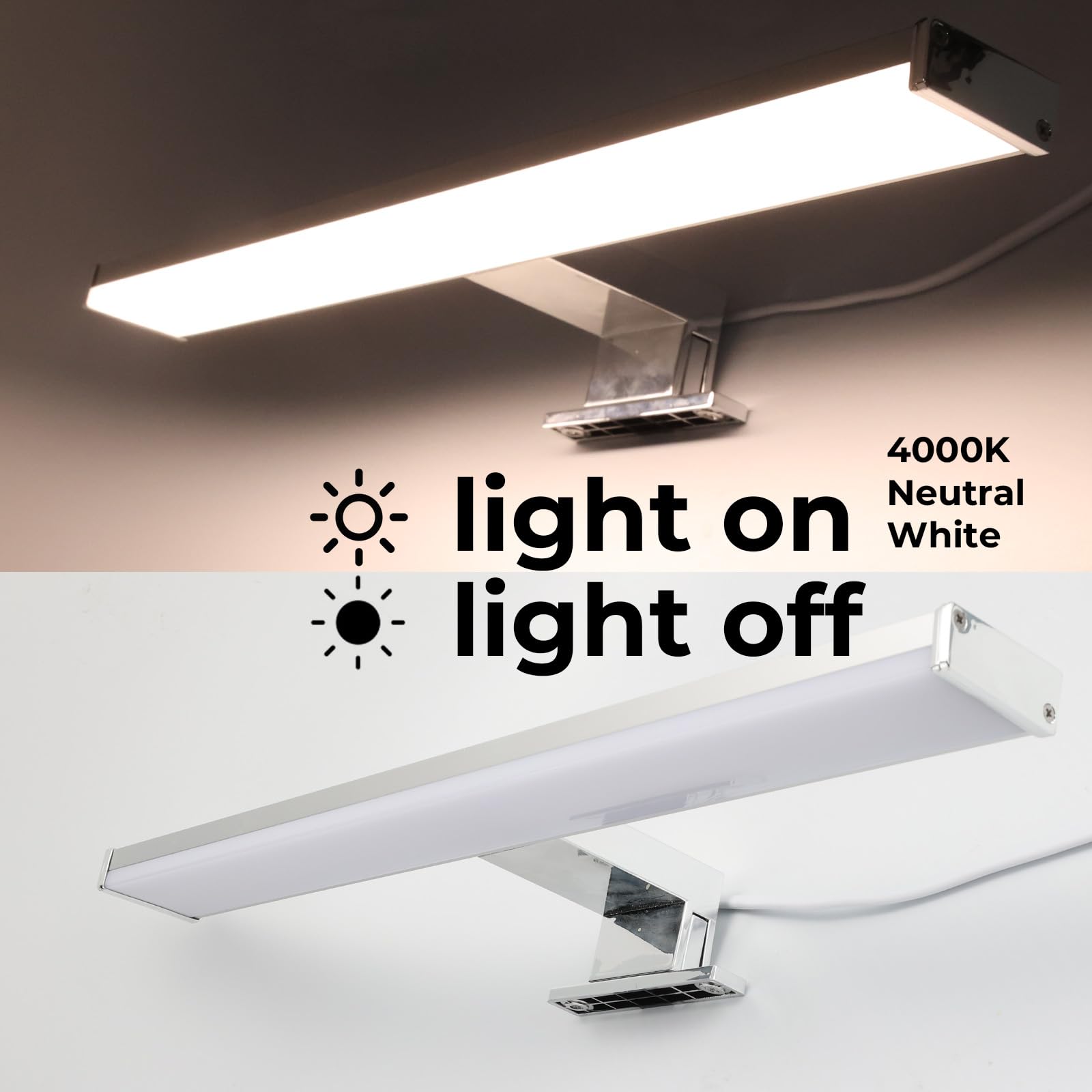 Alpinaluz Aplique LED para Espejo de Baño 40 cm – Luz Blanca Neutra 4000K – IP44 – Carcasa de Aluminio y Soporte en Policarbonato Cromado – Montaje en Espejo Pared o Mueble (40cm 10W)