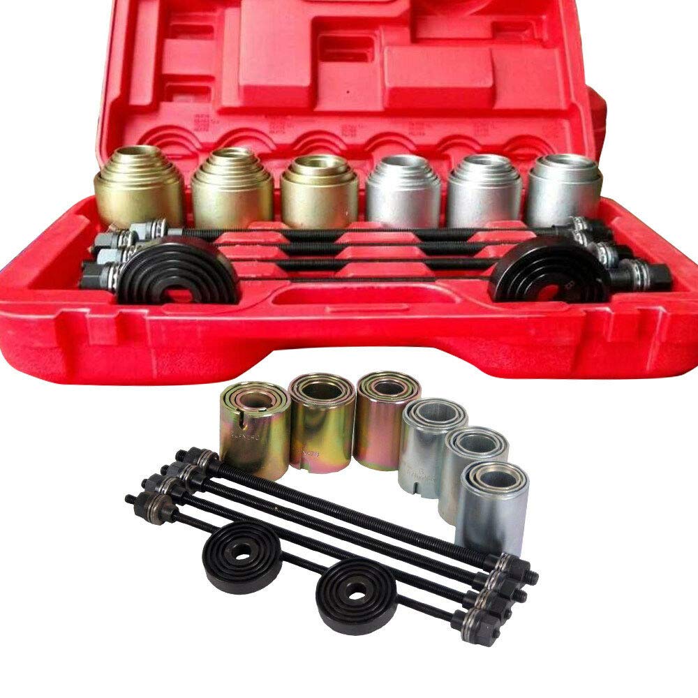 Set universale di attrezzi con estrattori per cuscinetti ruota, 26 pezzi, con manicotti di pressione, boccole in gomma, kit di smontaggio/montaggio per automobili