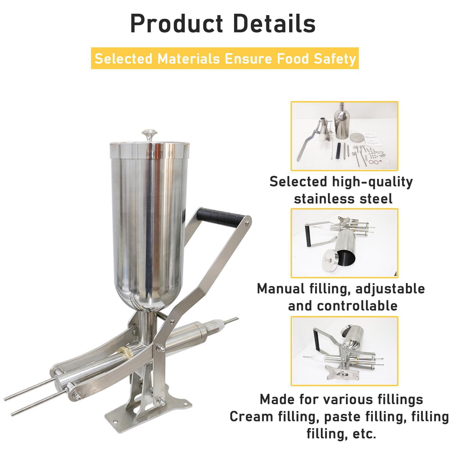 piudoiliy Latin Fruit Churro Jam Filling Machine 5L Stainless Steel Manual Filling Machine Cream Filler for Donuts Desserts — view 5