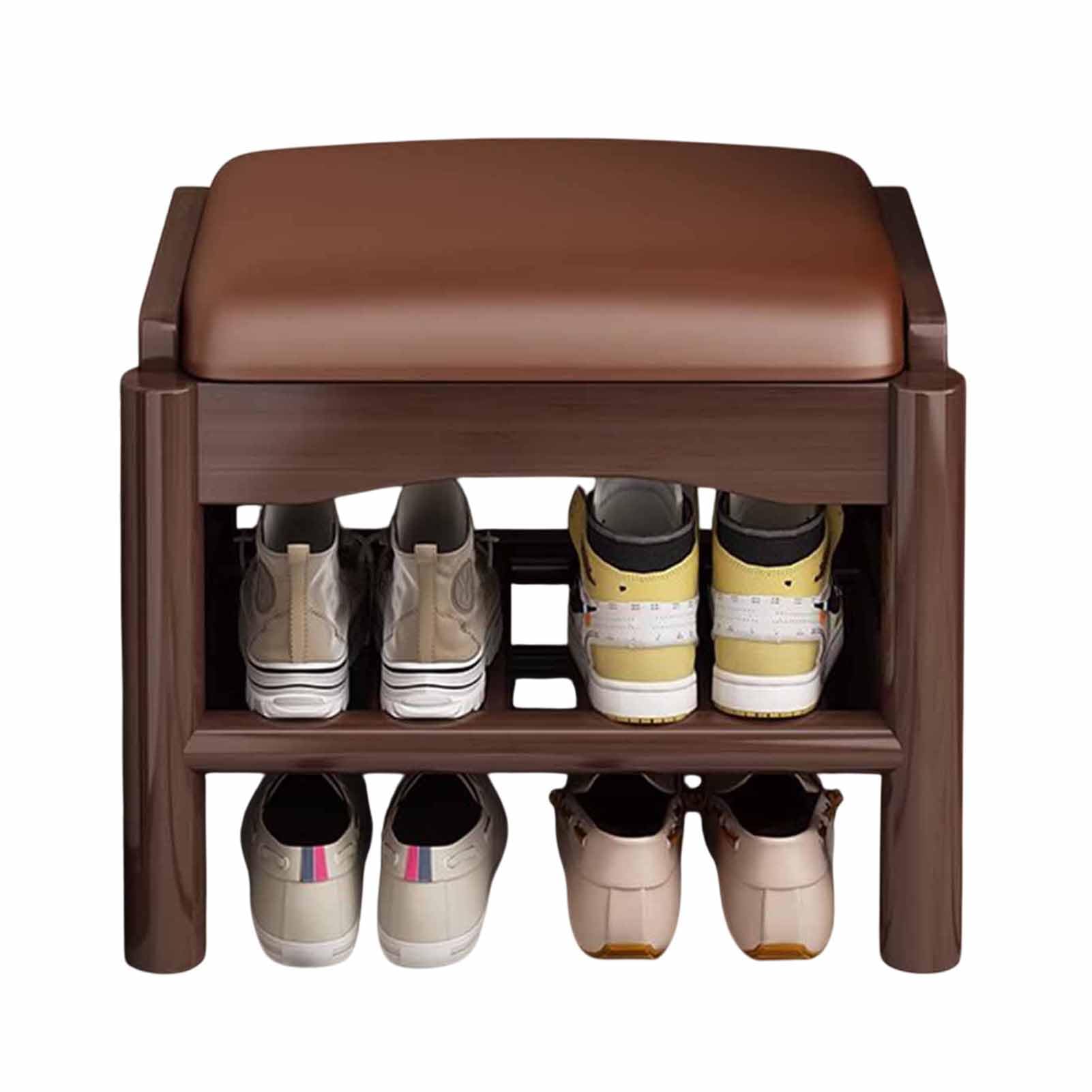 Banc à chaussures réglable en bois à 2 niveaux et coussin confort