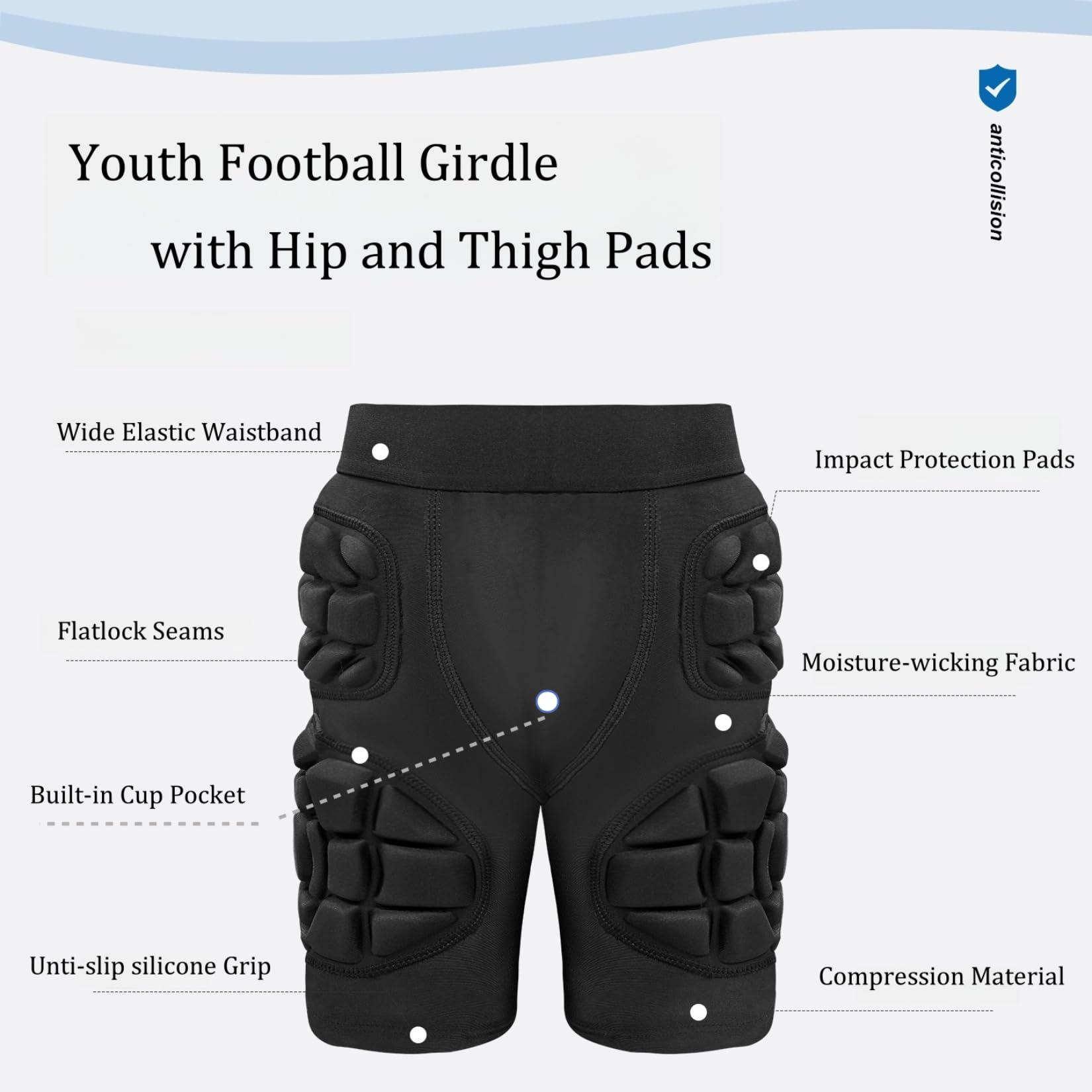 Topeter Cintura da calcio per ragazzi con imbottiture per fianchi e cosce, pantaloncini protettivi imbottiti a compressione con tasca per coppa