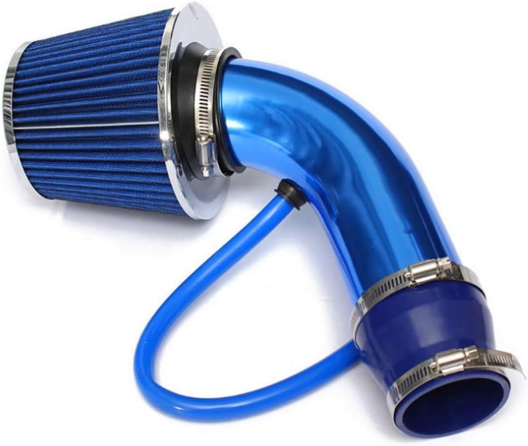 ANBOO Universal Cold Air Intake Filter Kit, Aluminium Induction Kit with Pipe Clamp Accessories Cone Air Filter Kit, Fits 64mm/2.5" to 76mm/3" Air Intake Hoses, Blue