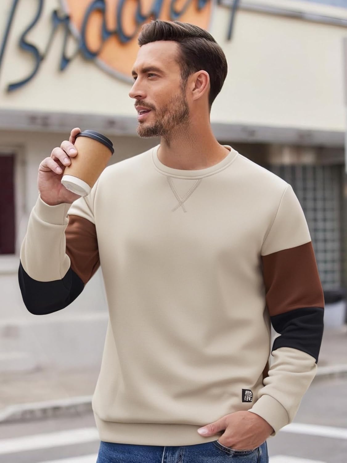 Verdusa Men's Crew Neck Sweatshirt Color Block Long Sleeve Pullover Tops Casual Daily Streetwear - Image 3