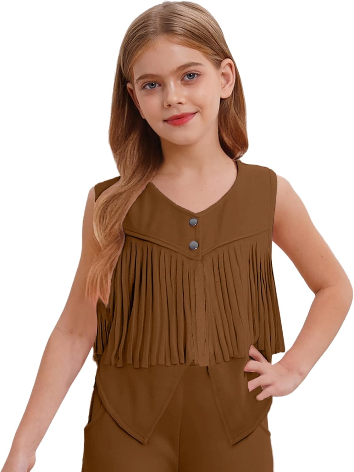 Kids Girls Suede Fringe Vest Sleeveless Cowgirl Jacket Boho Tassel Cardigan Western Wear