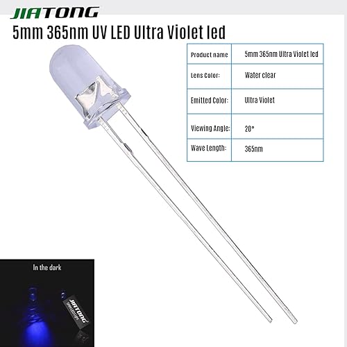 Miniatura 2 de 50pcs x 0.197 in 365nm UV LED Ultra Violeta LED (20mA) JIATONG