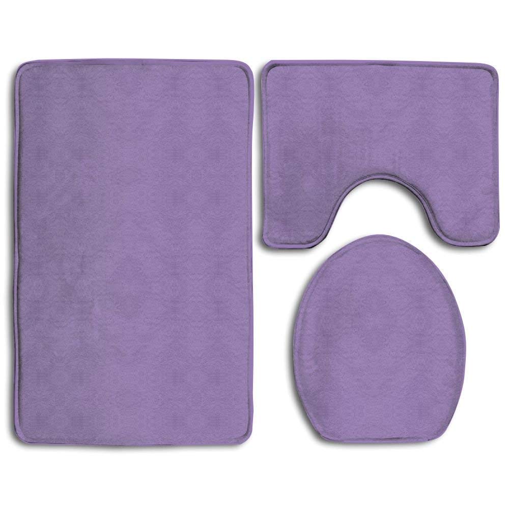 NEWpapa HYTRG Lavender Purple Solid Color Bath Mat Summer Toilet Seat Cover Mat Non-Slip 3 Piece Bathroom Mat Set
